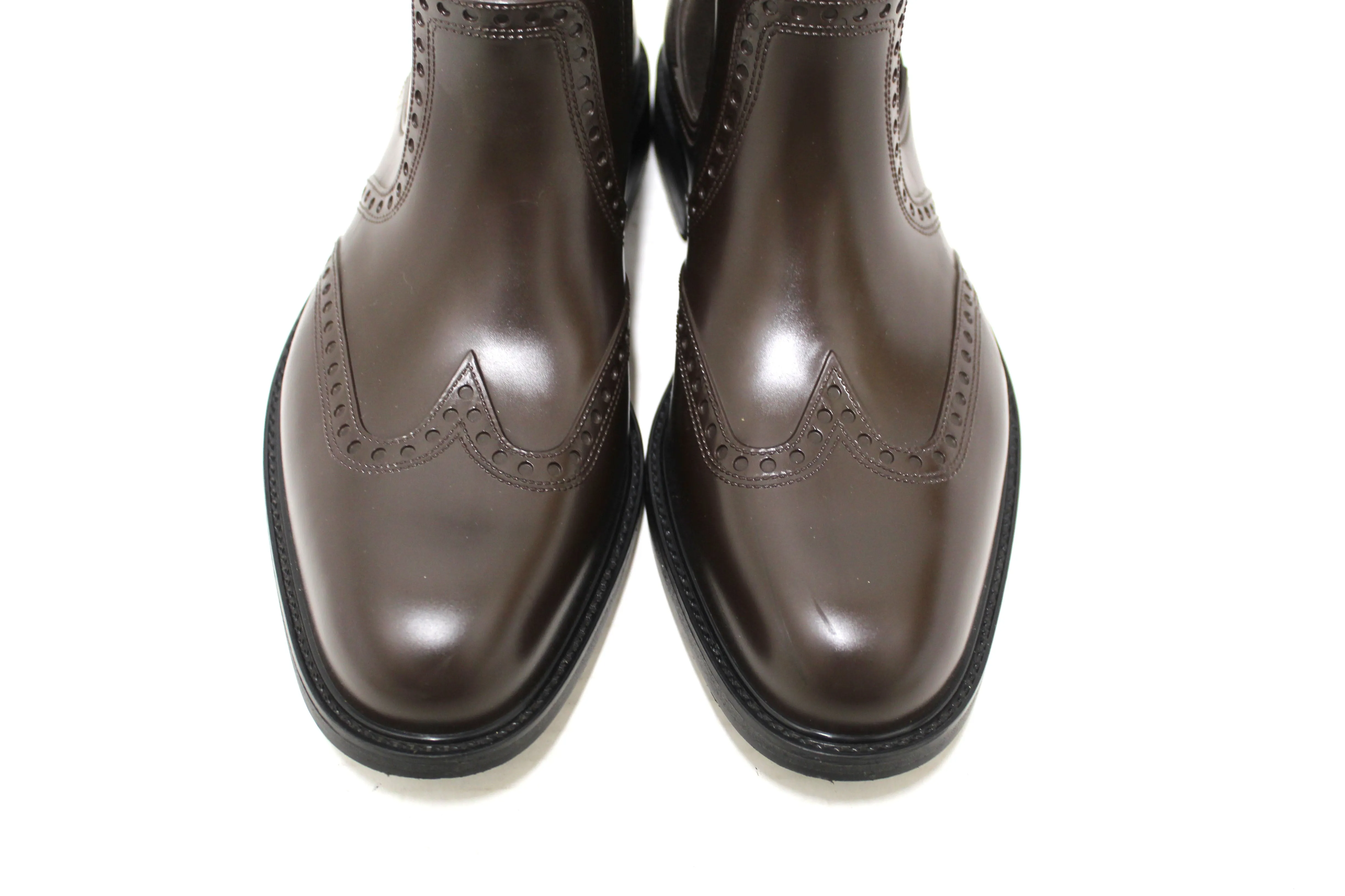 Authentic Salvatore Ferragamo Men's Chestnut Rubber Wingtip Brown Boots Size 7