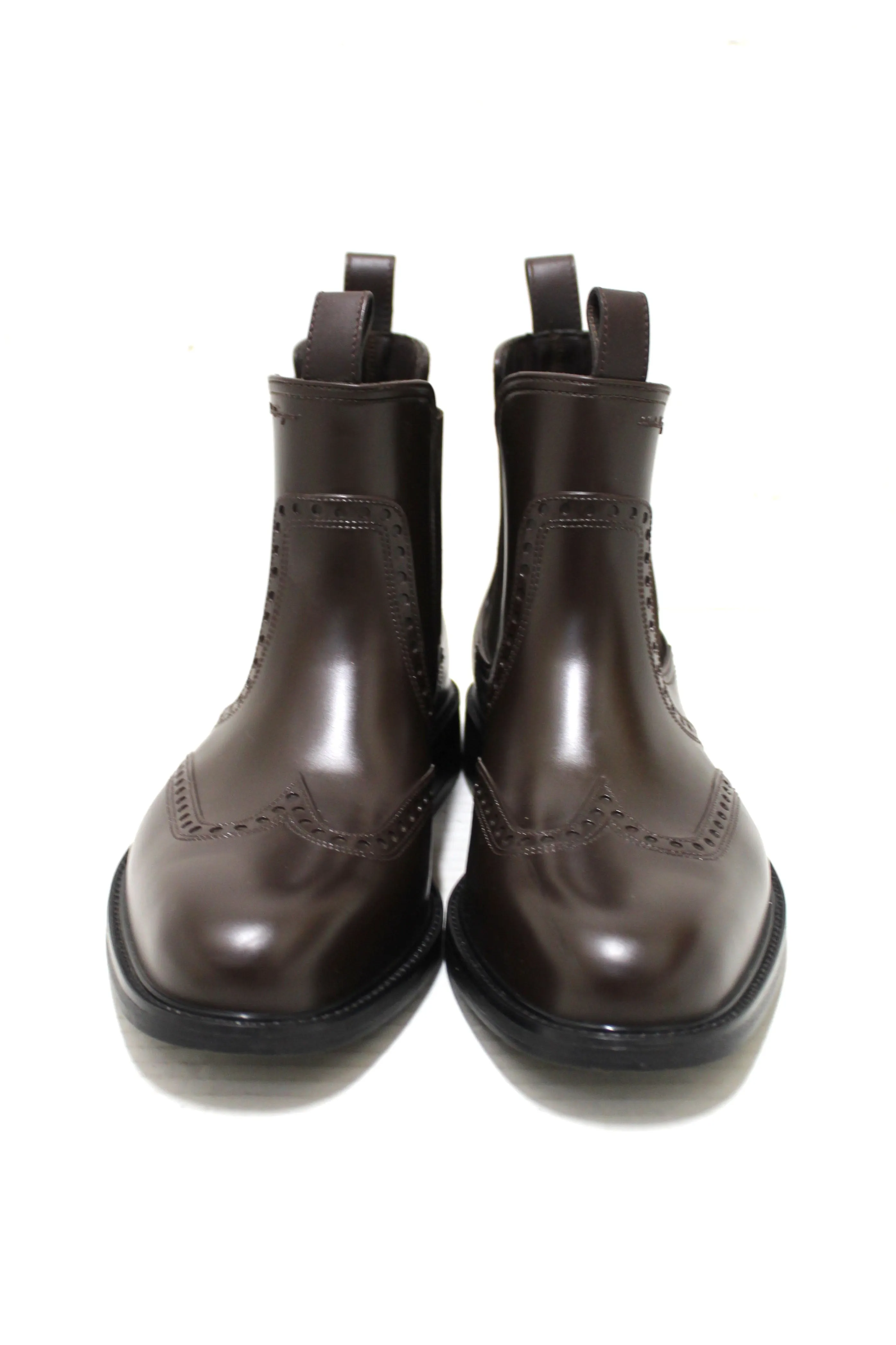 Authentic Salvatore Ferragamo Men's Chestnut Rubber Wingtip Brown Boots Size 7