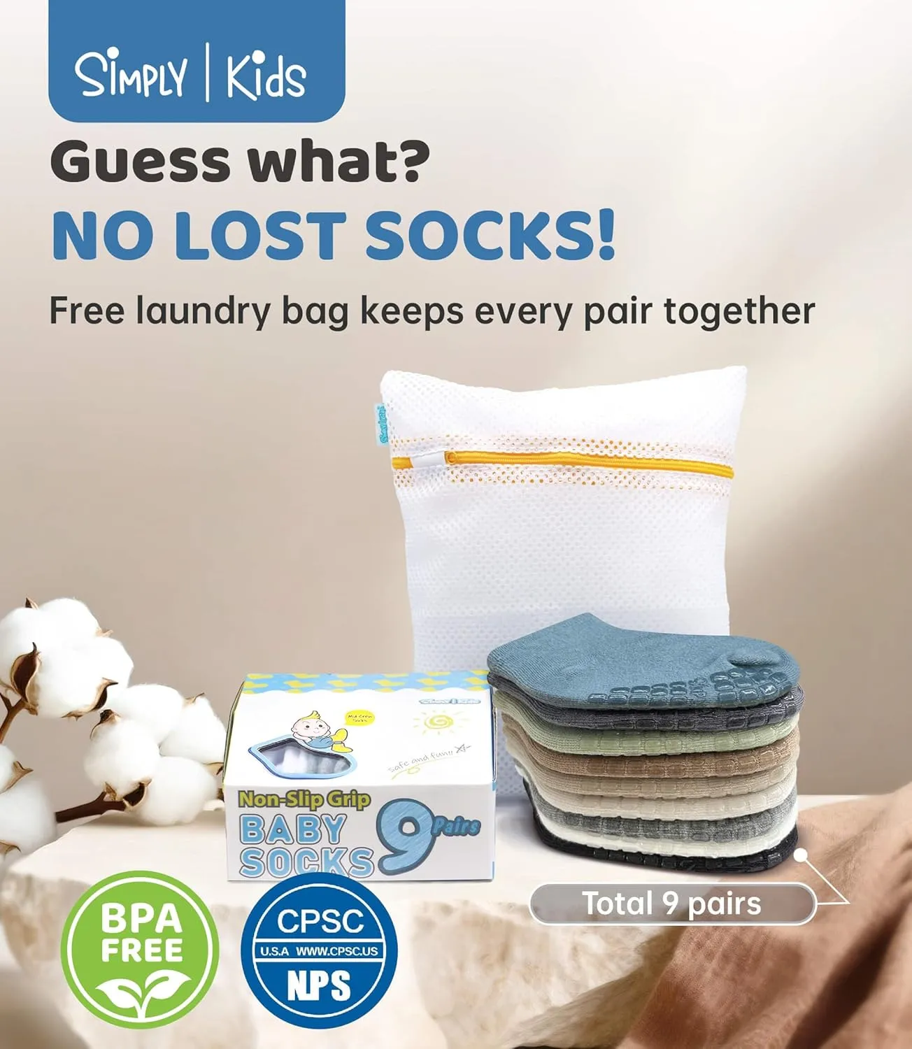 Baby Mid-Crew Socks with Grips (9 Pairs) for 0-7 Years Old Toddler Boy Girl Kids