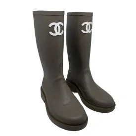 Chanel Interlocking CC Leather Rain Boots