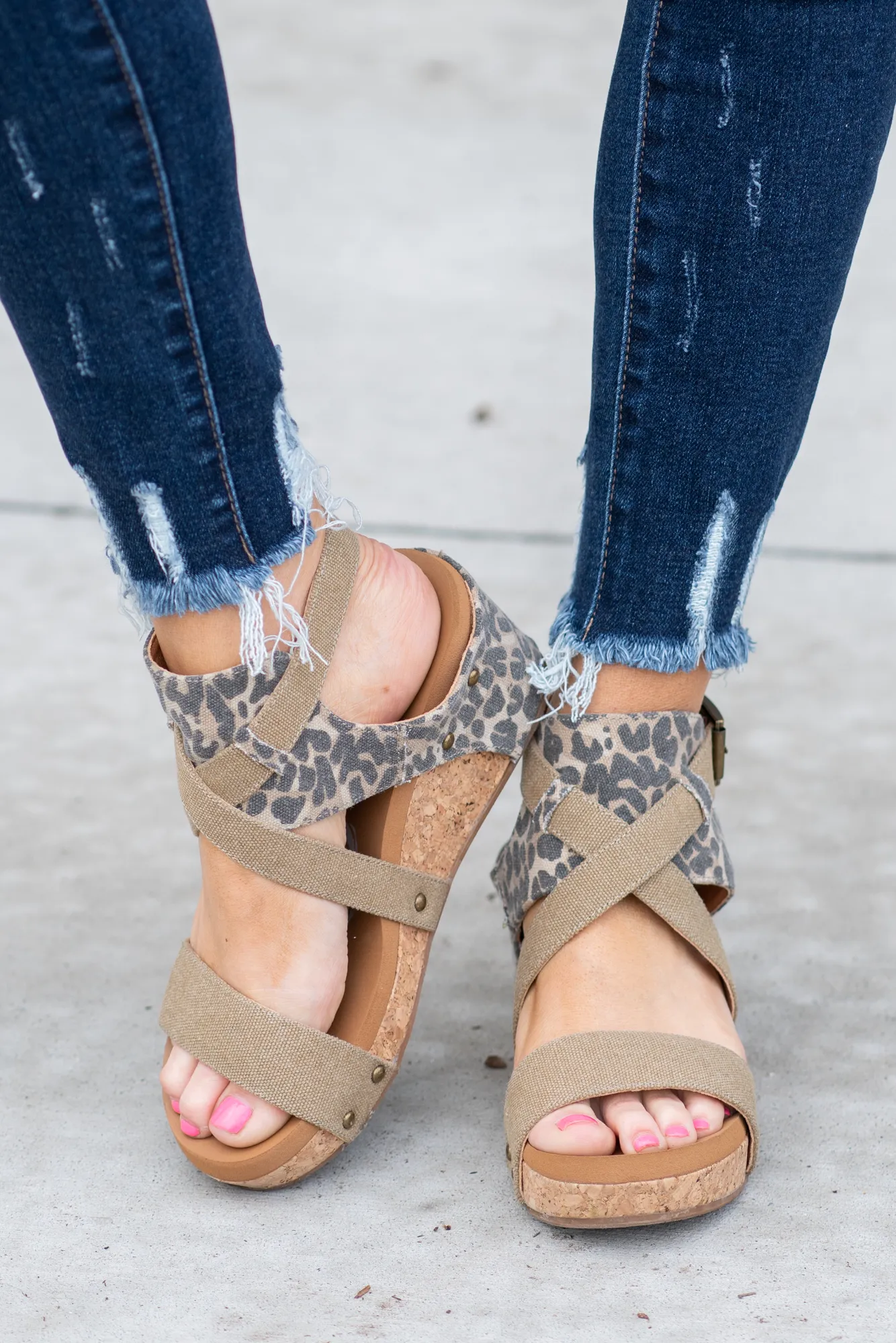 Claire Wedge Sandals Tan
