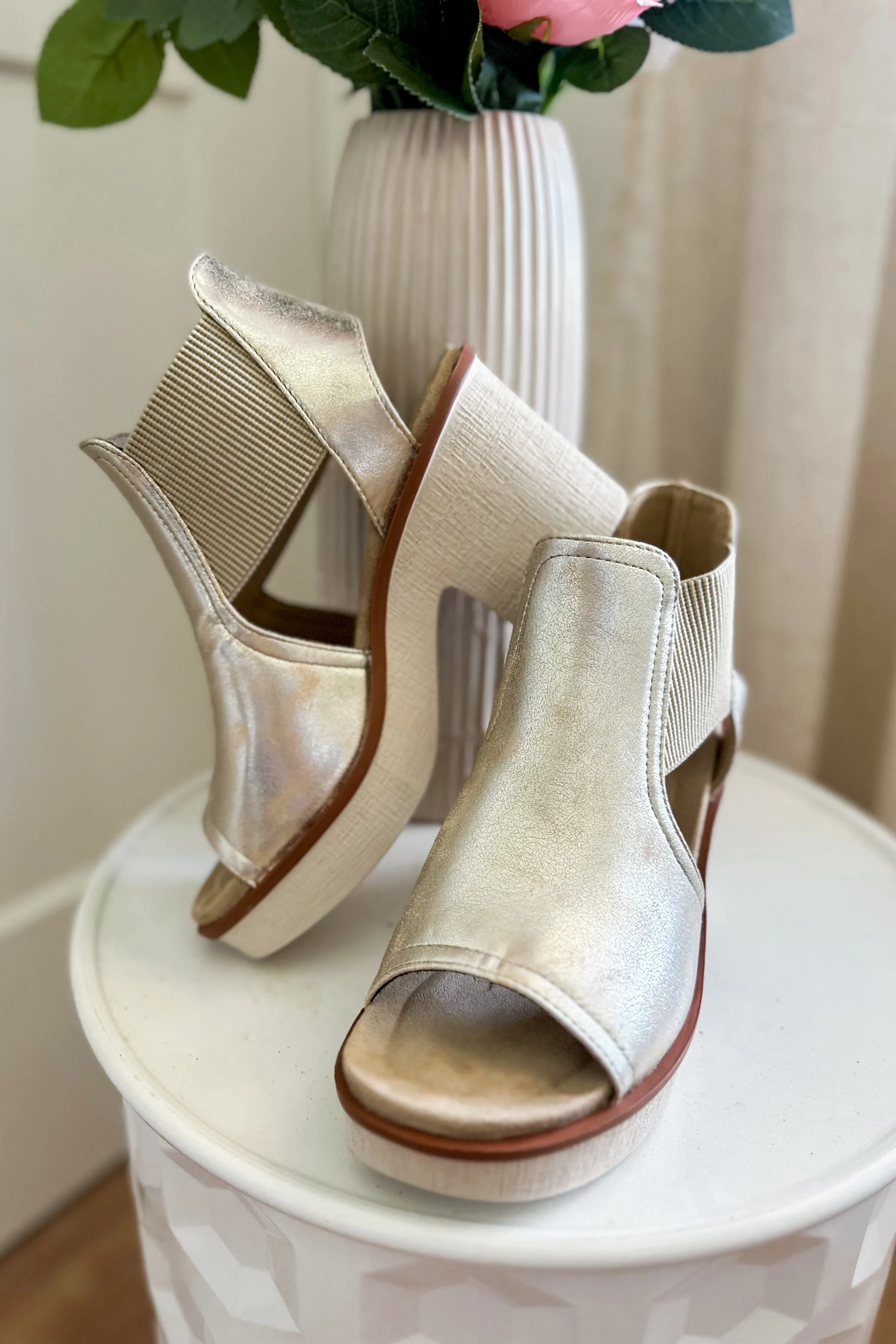 Clue Gold Wedge Platform Sandal Elastic Closure *FINAL SALE*