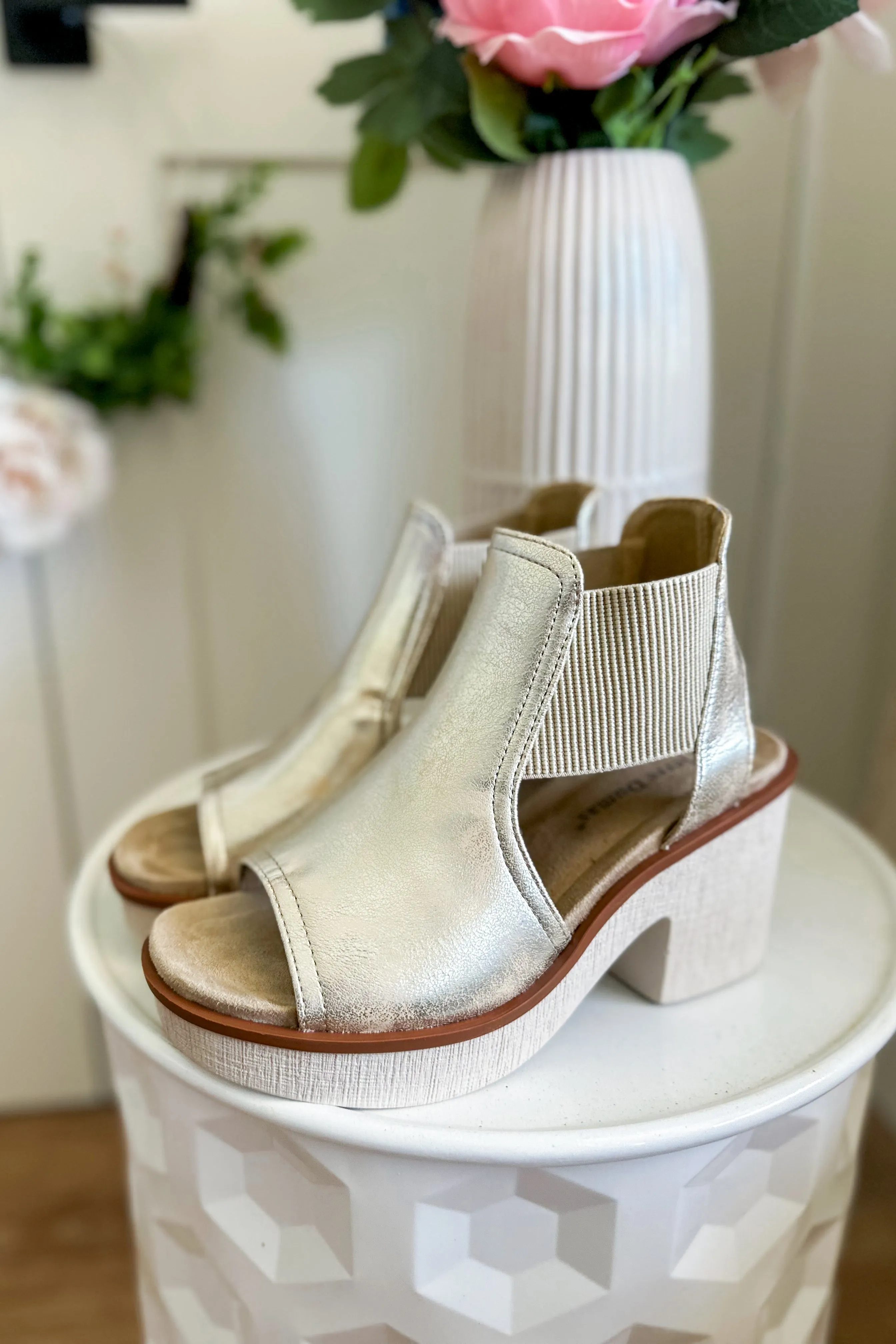 Clue Gold Wedge Platform Sandal Elastic Closure *FINAL SALE*