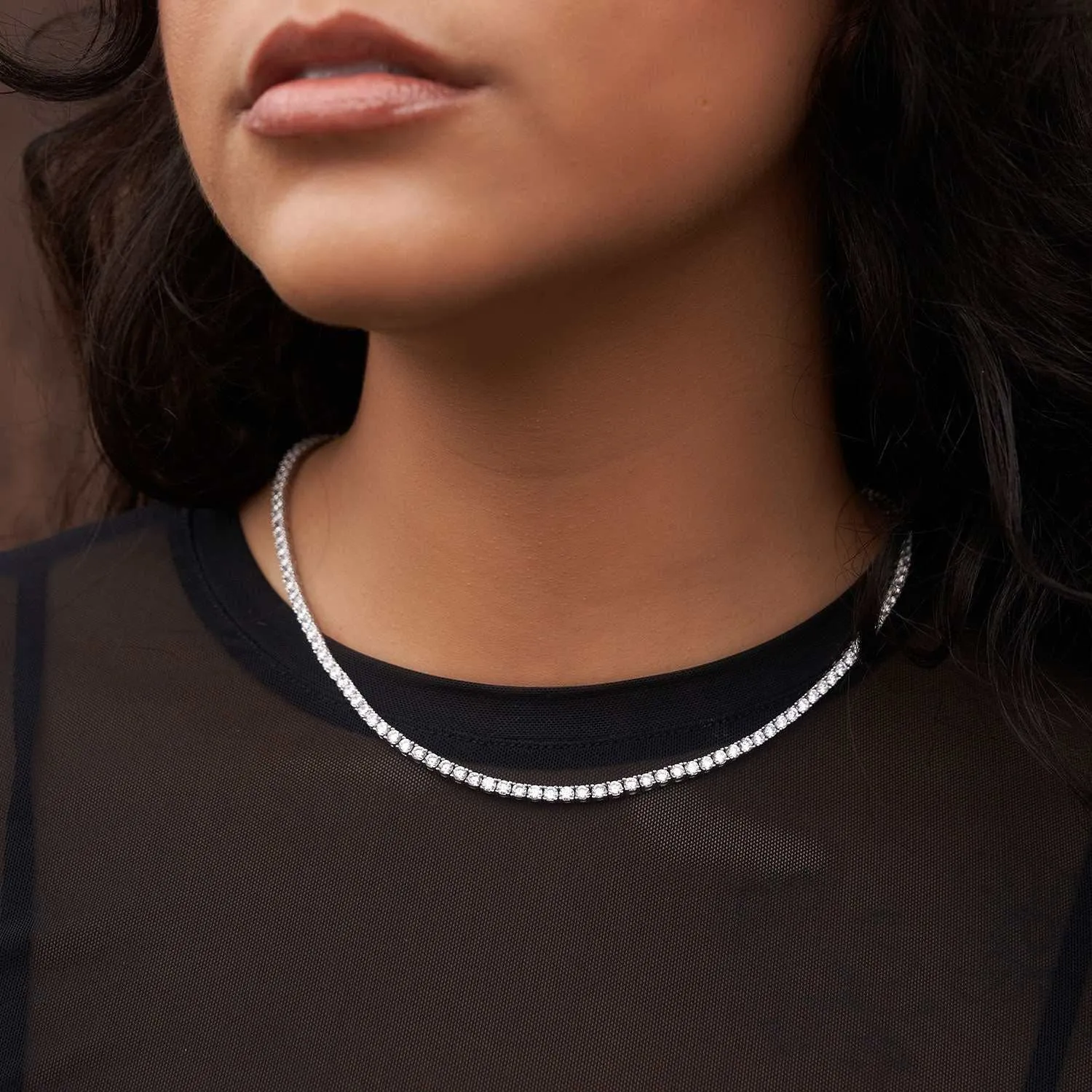 Diamond Tennis Necklace   Anklet Bundle White Gold - 3mm