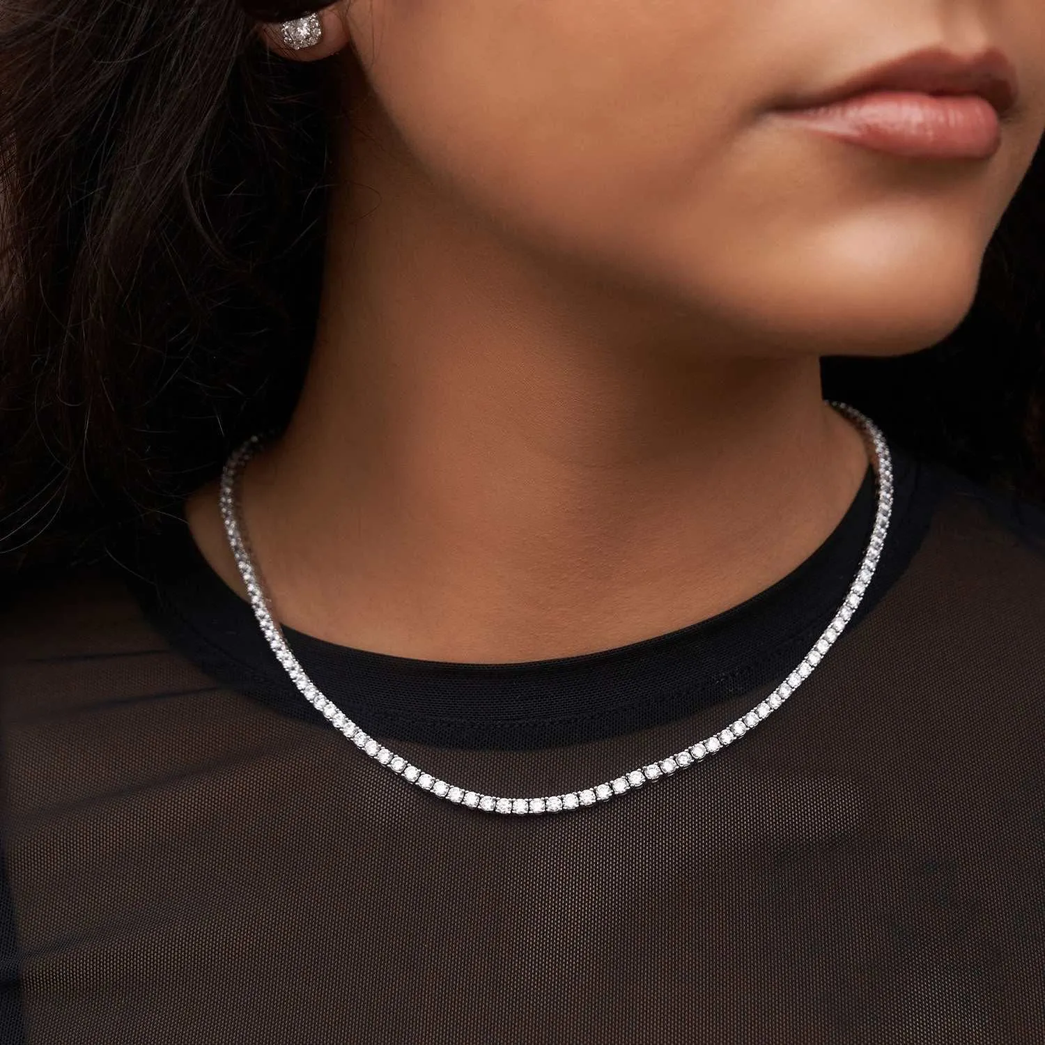 Diamond Tennis Necklace   Anklet Bundle White Gold - 3mm