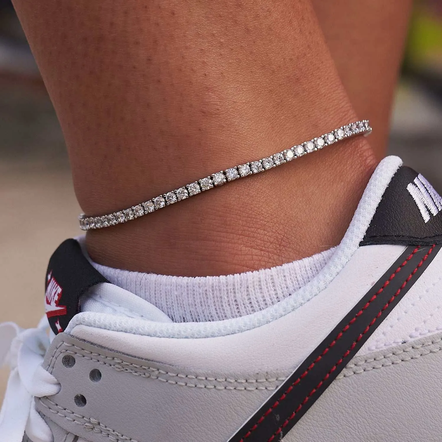 Diamond Tennis Necklace   Anklet Bundle White Gold - 3mm