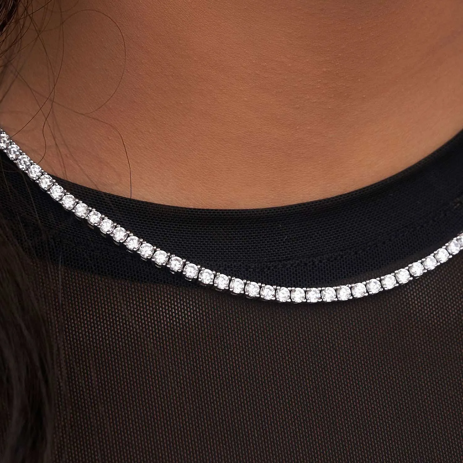 Diamond Tennis Necklace   Anklet Bundle White Gold - 3mm