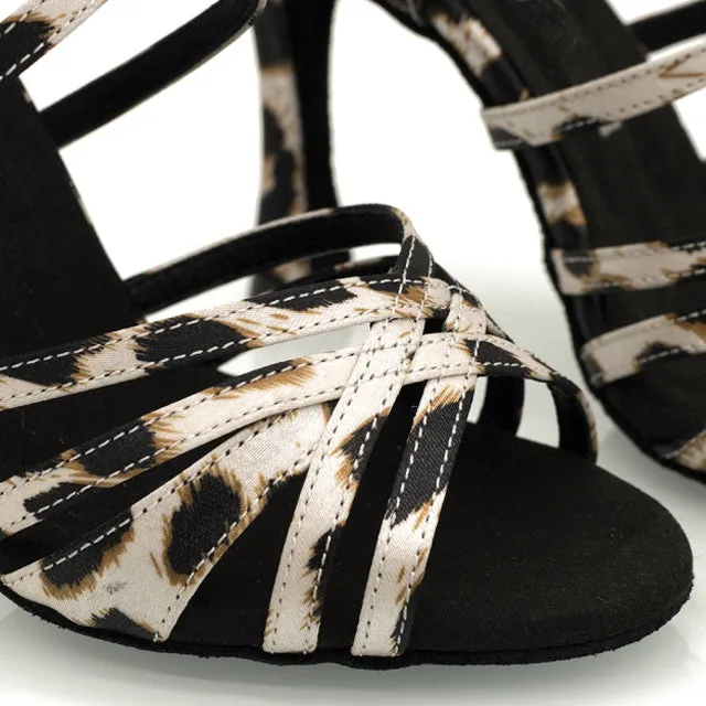 DS Women's Silk Satin Customized Heel Leopard Latin Dance Shoes Ballroom Dance Shoes