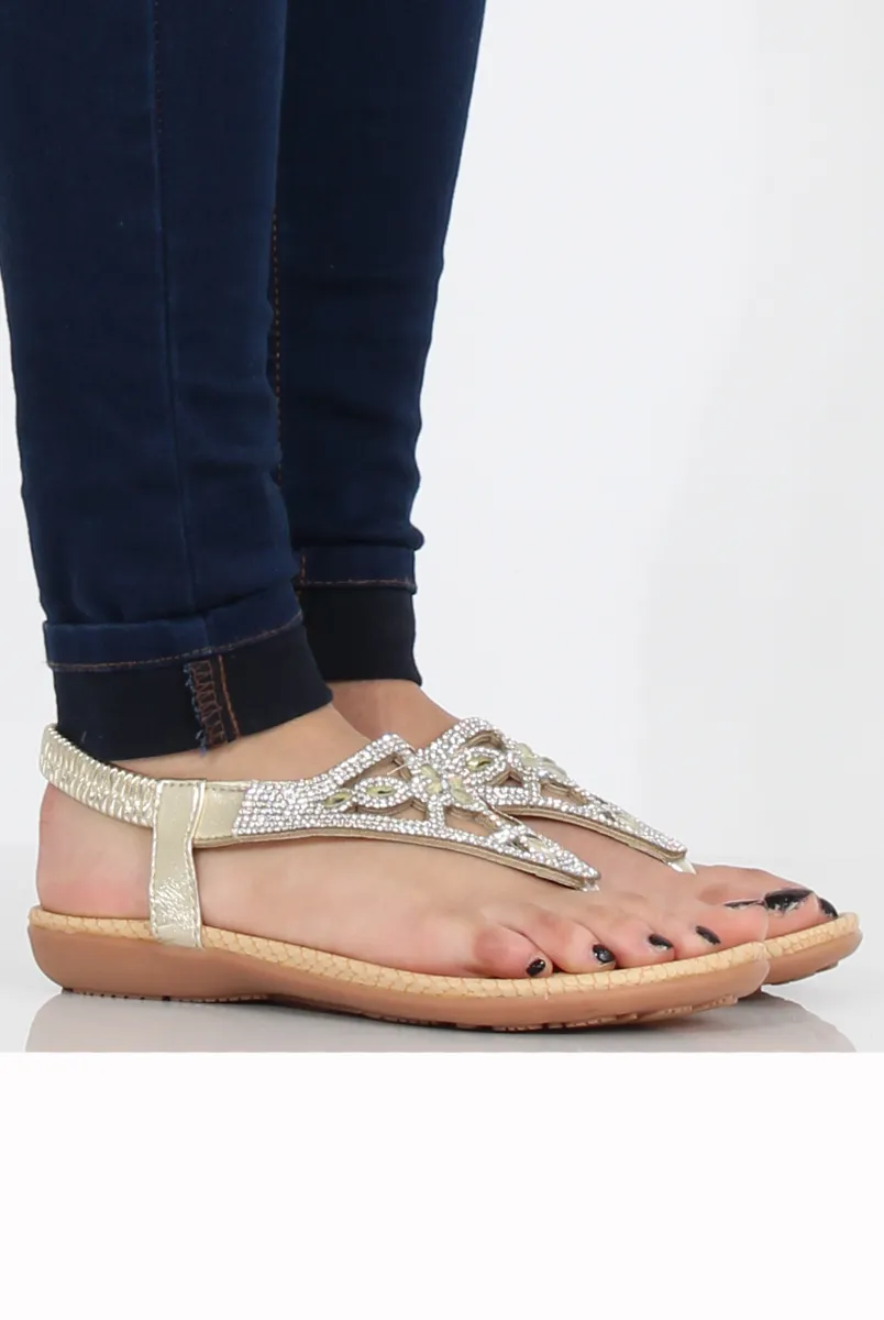 Golden Diamante and Jewelled Sandals- Taliya