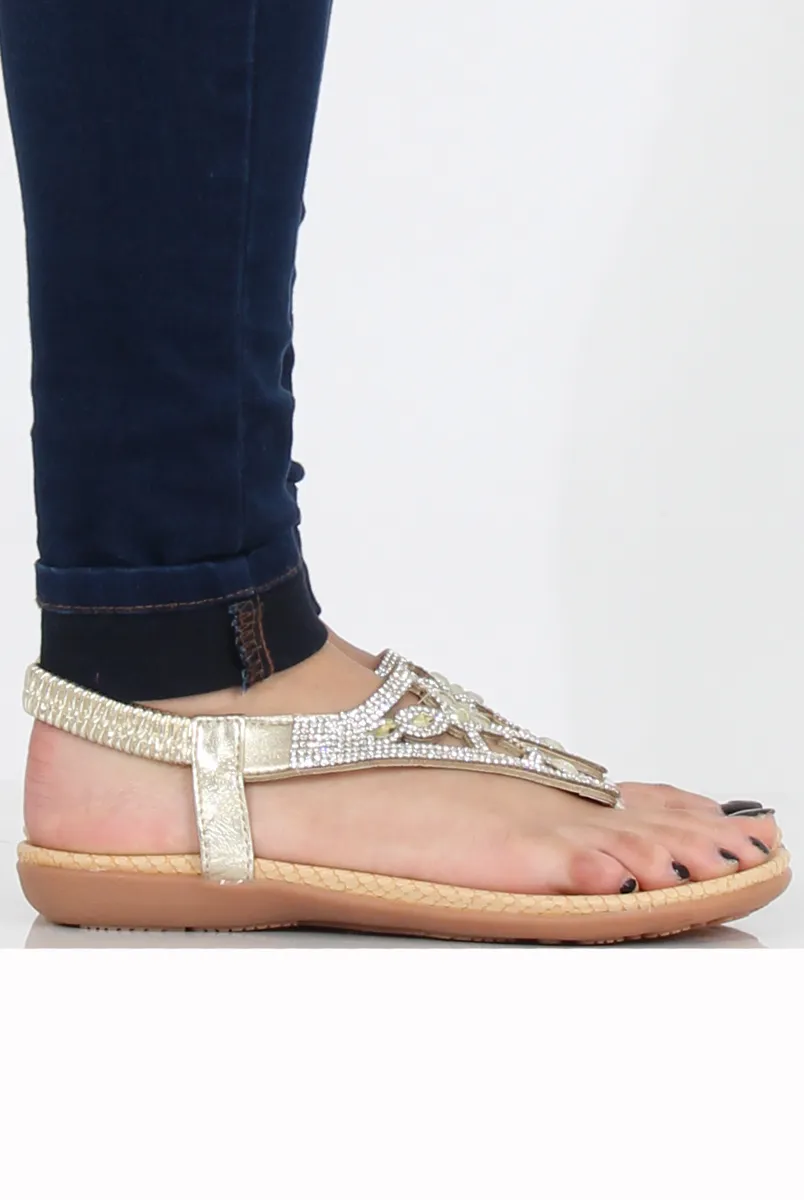 Golden Diamante and Jewelled Sandals- Taliya