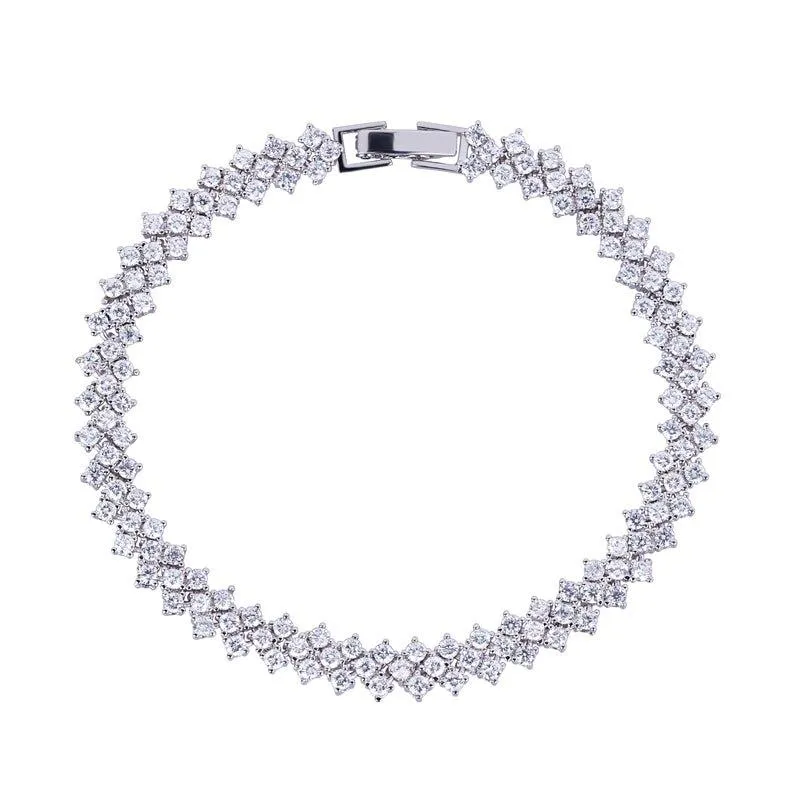 Heart Cubic Zirconia Tennis Bracelet for Women with Round Cut White Diamond Cubic Zirconia