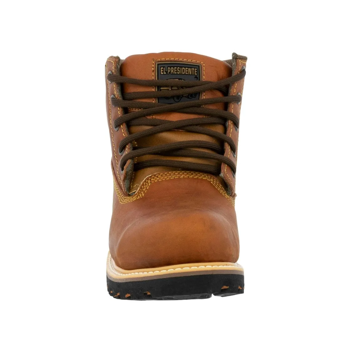 Mens Light Brown Work Boots Leather Slip Resistant Lace Up Steel Toe - #S600TR
