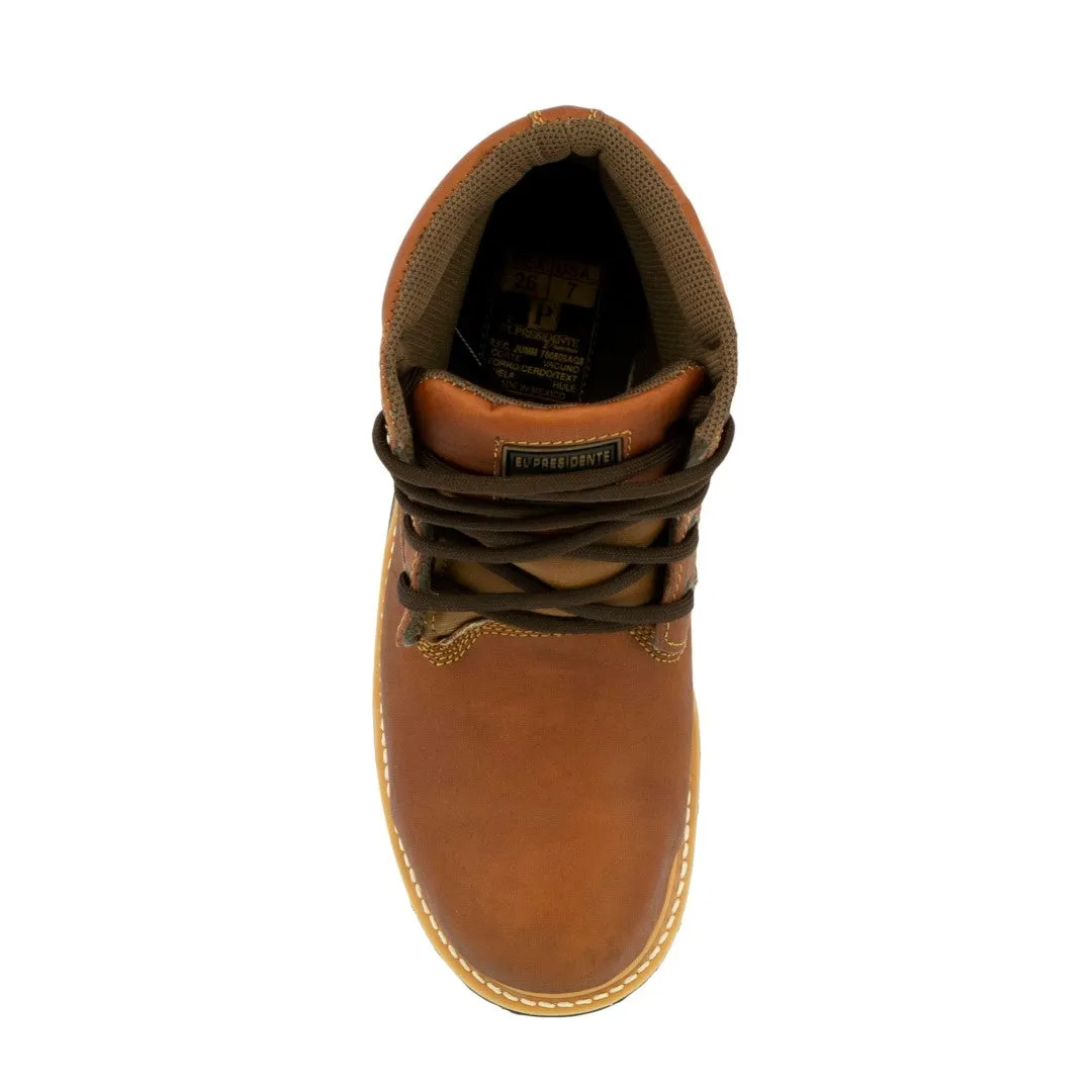 Mens Light Brown Work Boots Leather Slip Resistant Lace Up Steel Toe - #S600TR