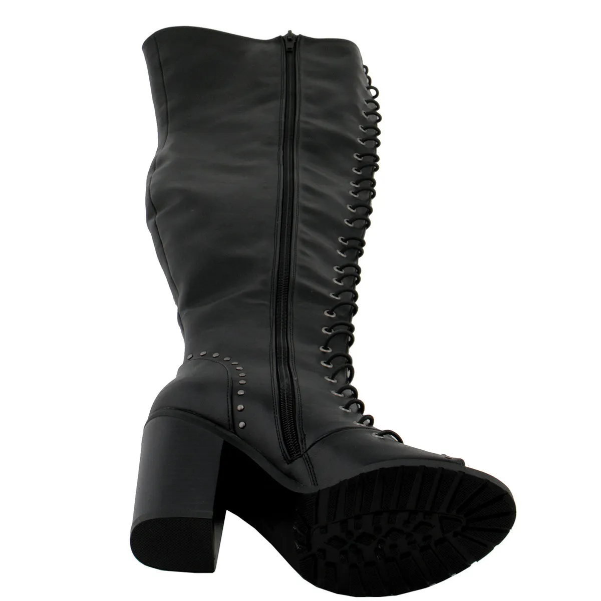 Milwaukee Performance MBL9421 Women's Black Lace-Up Knee-High Boots with Open Toe