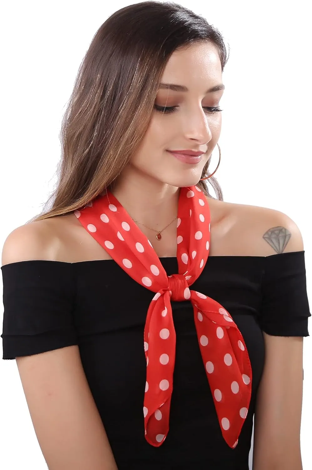 MissShorthair 50s Chiffon Scarf Sheer Square Neck Head Scarf for Women