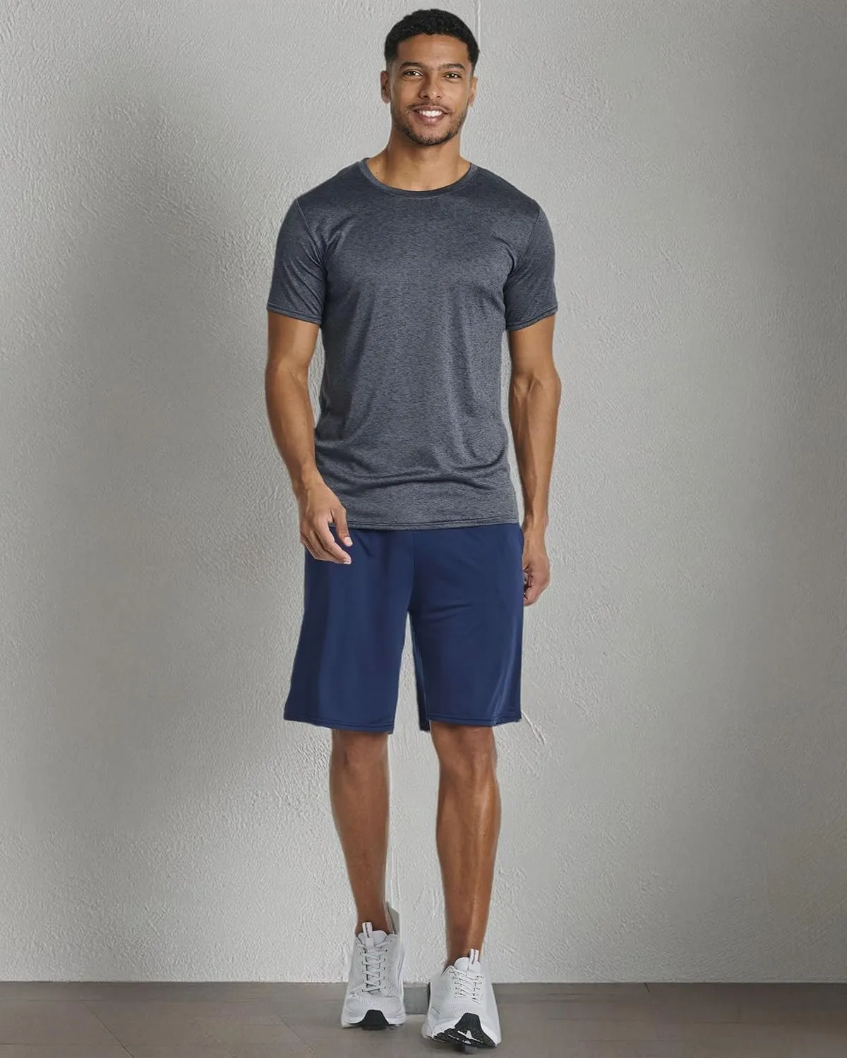 Real Essentials 5 Pack: Men??s Short Sleeve Dry Fit Active Crew Neck T Shirt - Athletic Running Gym Workout Tee Tops