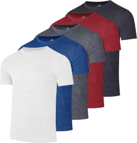 Real Essentials 5 Pack: Men??s Short Sleeve Dry Fit Active Crew Neck T Shirt - Athletic Running Gym Workout Tee Tops