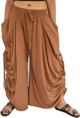 Sakoonee Women's Harem Pants Palazzo Dhoti Lounge Trousers, Convertible to a Skirt 2 Pockets Cotton, One Size, Elastic Waist