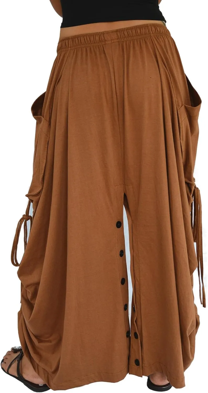 Sakoonee Women's Harem Pants Palazzo Dhoti Lounge Trousers, Convertible to a Skirt 2 Pockets Cotton, One Size, Elastic Waist