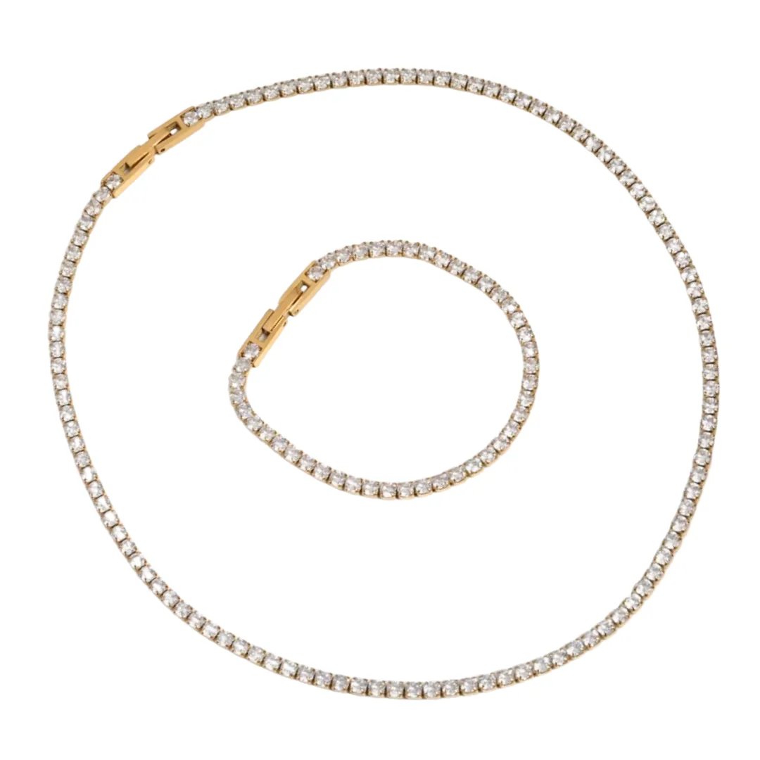 TENNIS GOLD - 18k Gold Plated Zircon Necklace or Bracelet