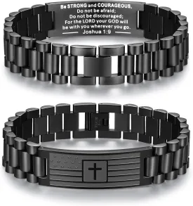TONY & SANDY Christian Gifts for Men American Flag Cross Bracelet, Stainless Steel Bible Verse Jewelry Birthday Christmas Stocking Stuffers for Men Adults