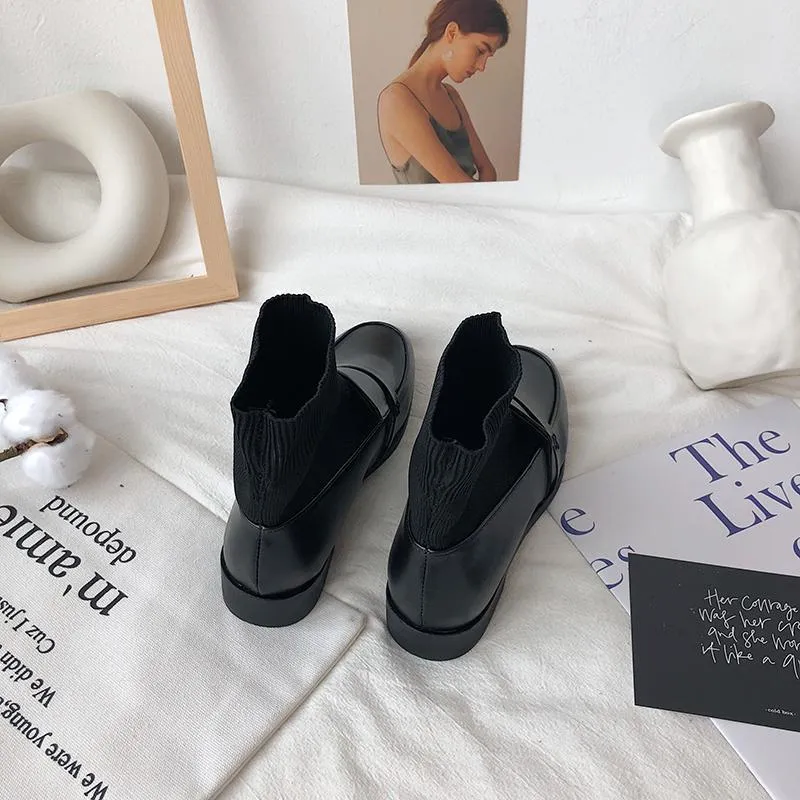 Vintage Aesthetic Girl Black Matte Loafers Boots