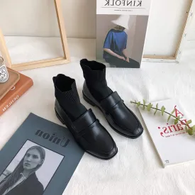 Vintage Aesthetic Girl Black Matte Loafers Boots