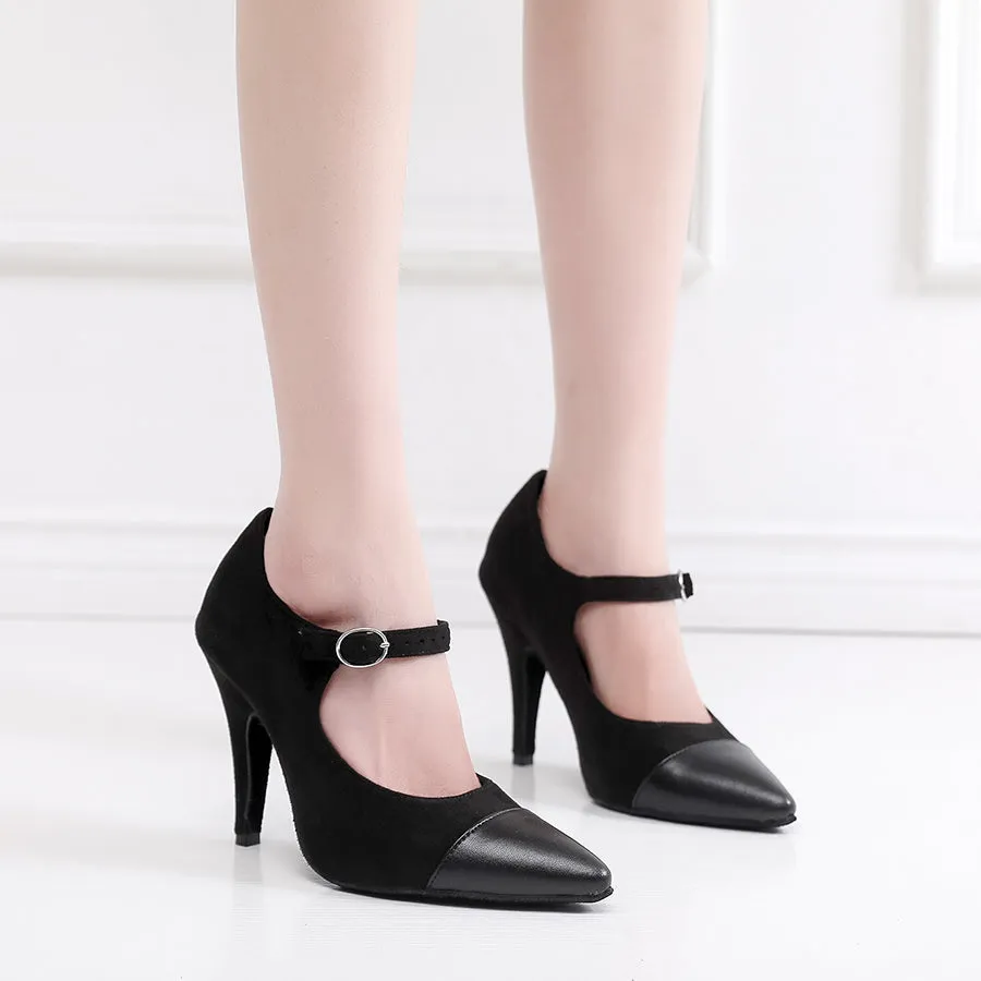 Women's 10cm Heel Velvet Dance Heels Ballroom Dance Shoes
