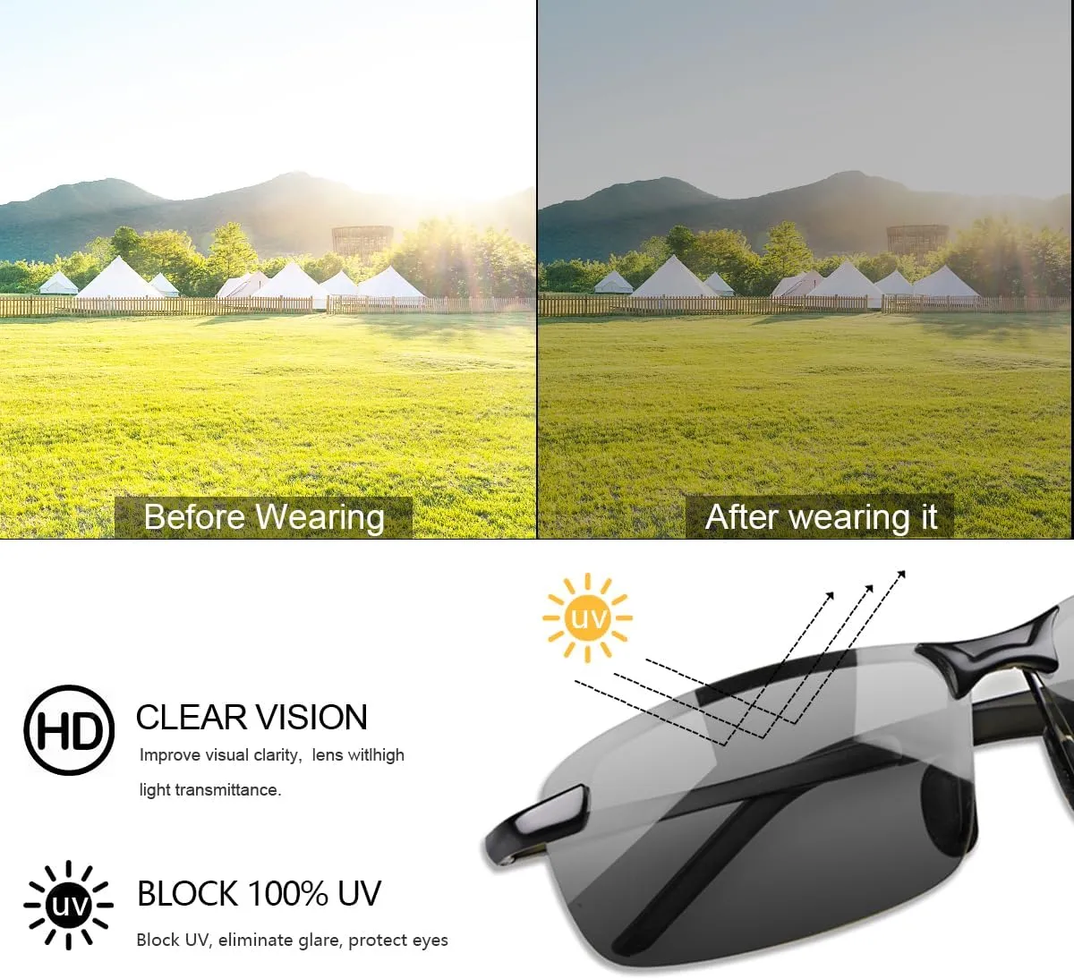 YIMI Polarized Photochromic Driving z87 Sunglasses For Men Women Day and Night safety glasses